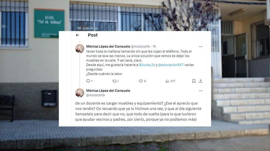 La queja de una profesora en Valverde del Fresno: &quot;¿Desde cuándo la labor de un docente es cargar muebles?&quot;