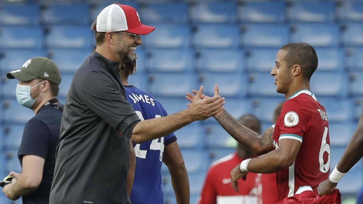 Klopp y Thiago, en Liverpool