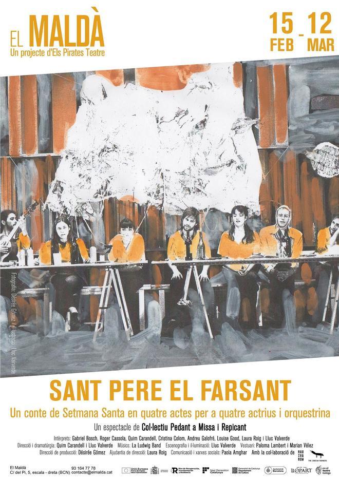 Cartel del espectáculo musical Sant Pere el Farsant, del colectivo Pedant a Missa i Repicant y con música de La Ludwig Band, que se podrá ver en el Teatre Maldà de Barcelona