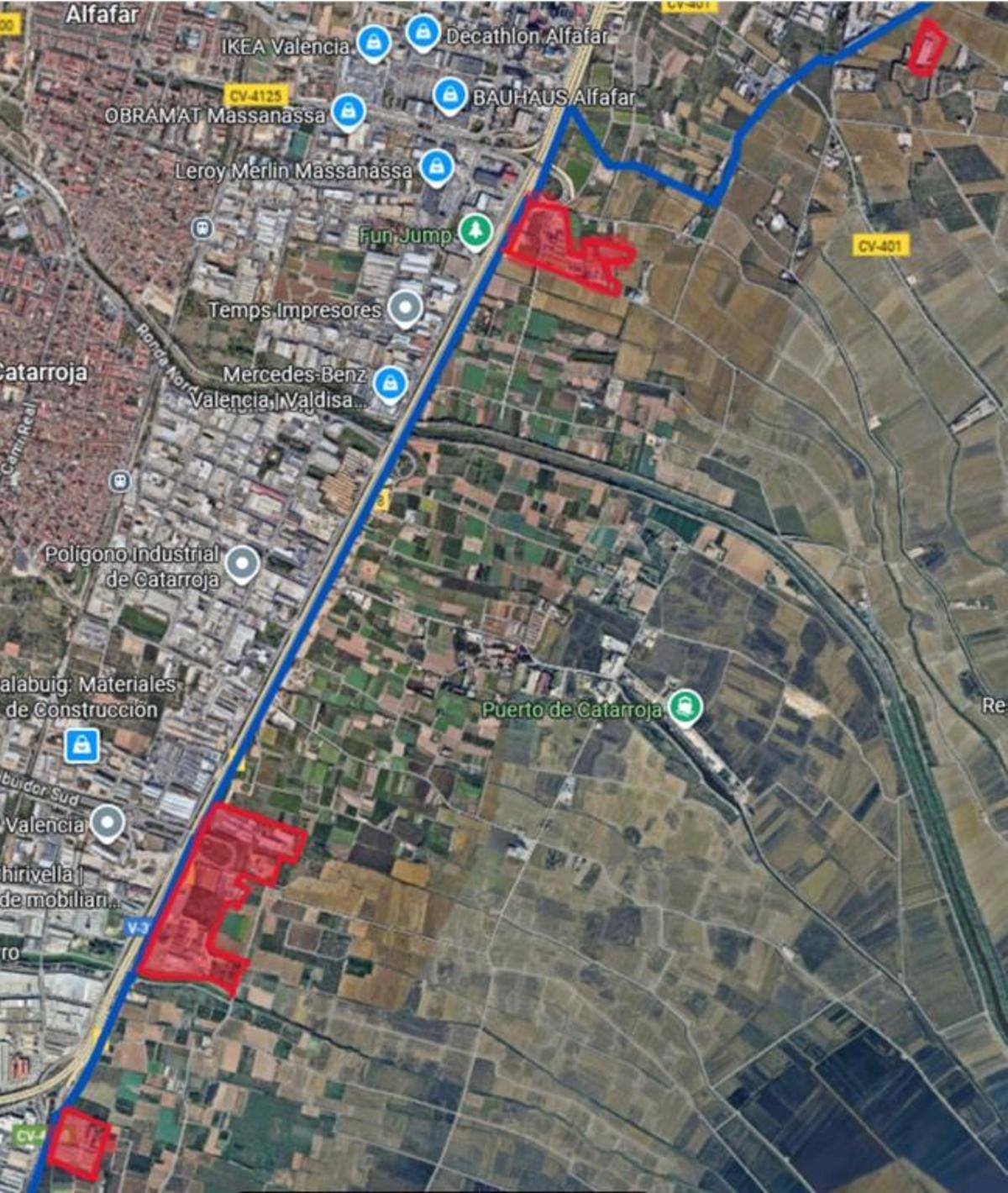 Espacio que se propone como área de amortiguación discontinua en lsa alegaciones de los empresarios del paque natural al nuevo plan de l'Albufera