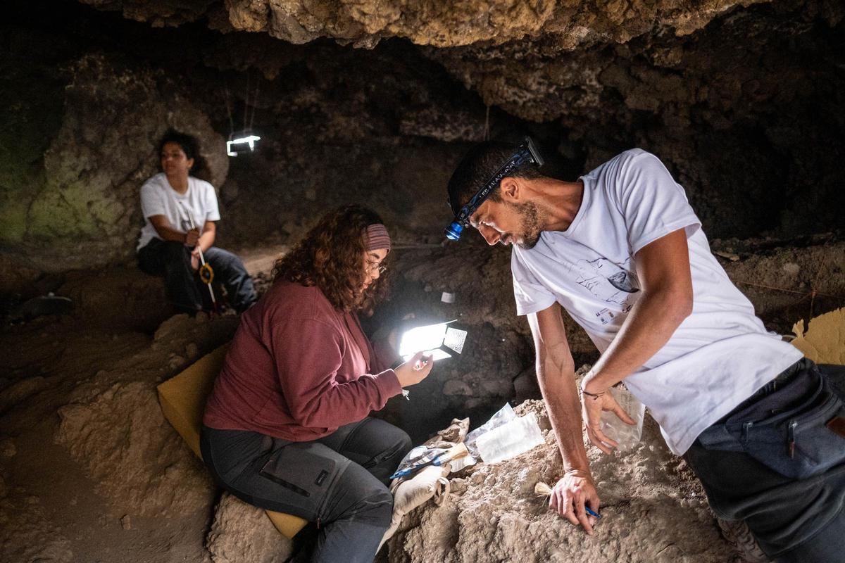 Excavación arqueológica en la Cueva de los Cabezazos, en Tegueste