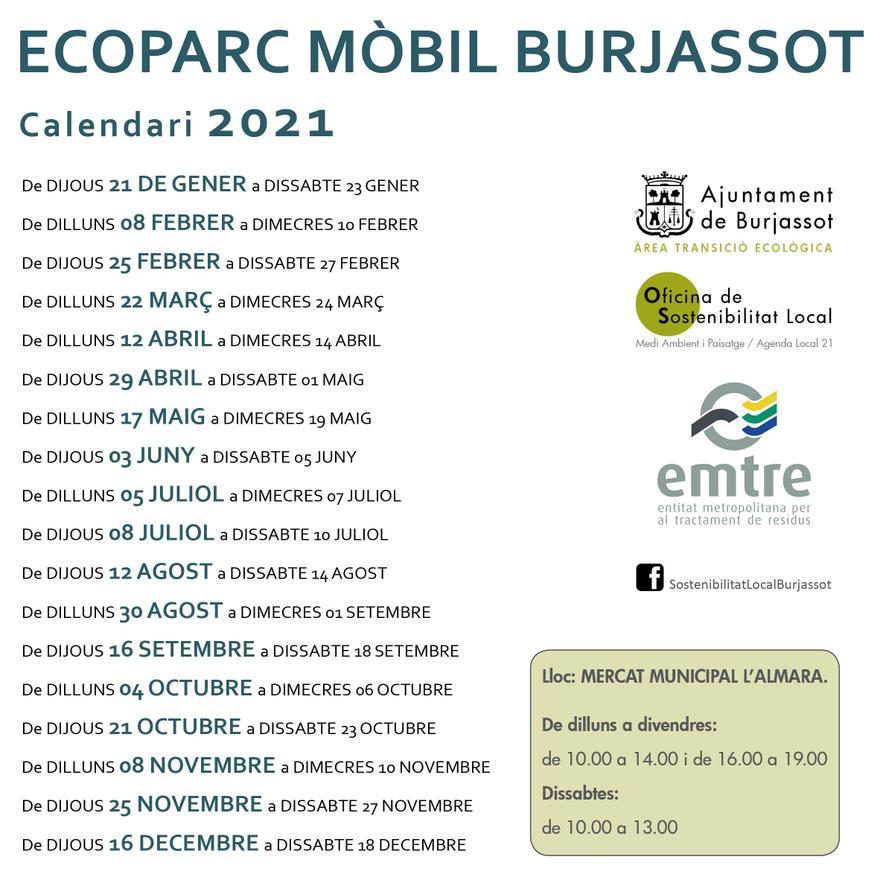 Calendario del ecoparque móvil de Burjassot