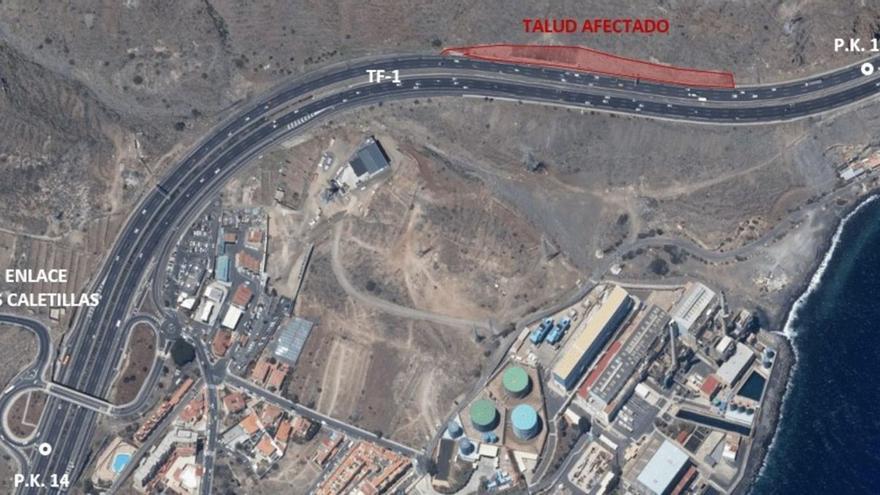 Cortes de tráfico para asegurar el talud de la autopista por la Cuesta de las Tablas