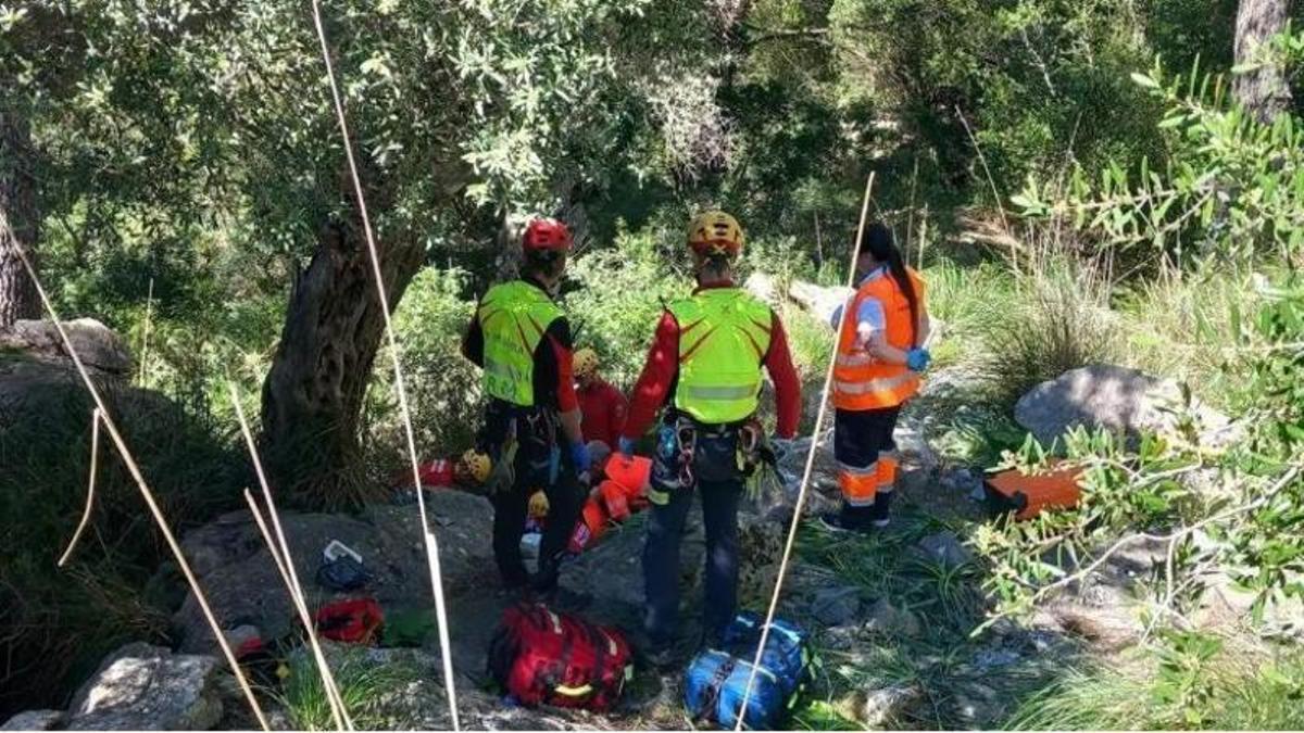 Das Rettungsteam kletterte den Abhang hinab und brachte die Frau auf die Straße.