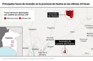 Mapa del incendio de Niebla (Huelva): dónde está el fuego y qué zonas están afectadas