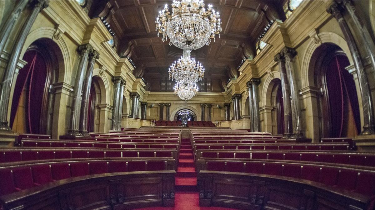 El hemiciclo del Parlament de Catalunya, vacío.