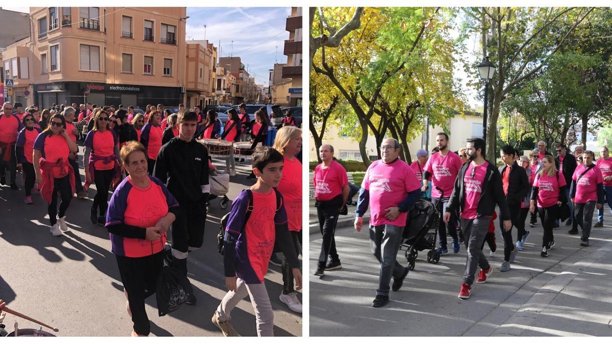 Imágenes de las marchas contra el cáncer en Almassora (i) y l&#039;Alcora (d).