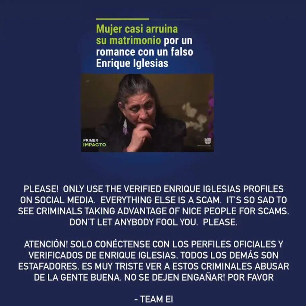 Enrique Iglesias a través de intagram
