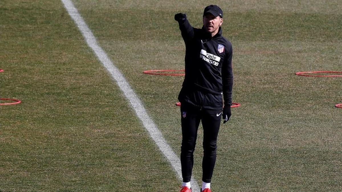 Simeone, en el último entrenamiento del Atlético de Madrid