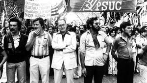 L’historiador Josep Maria Ainaud de Lasarte, especialista en el catalanisme, en la Diada del 1977.