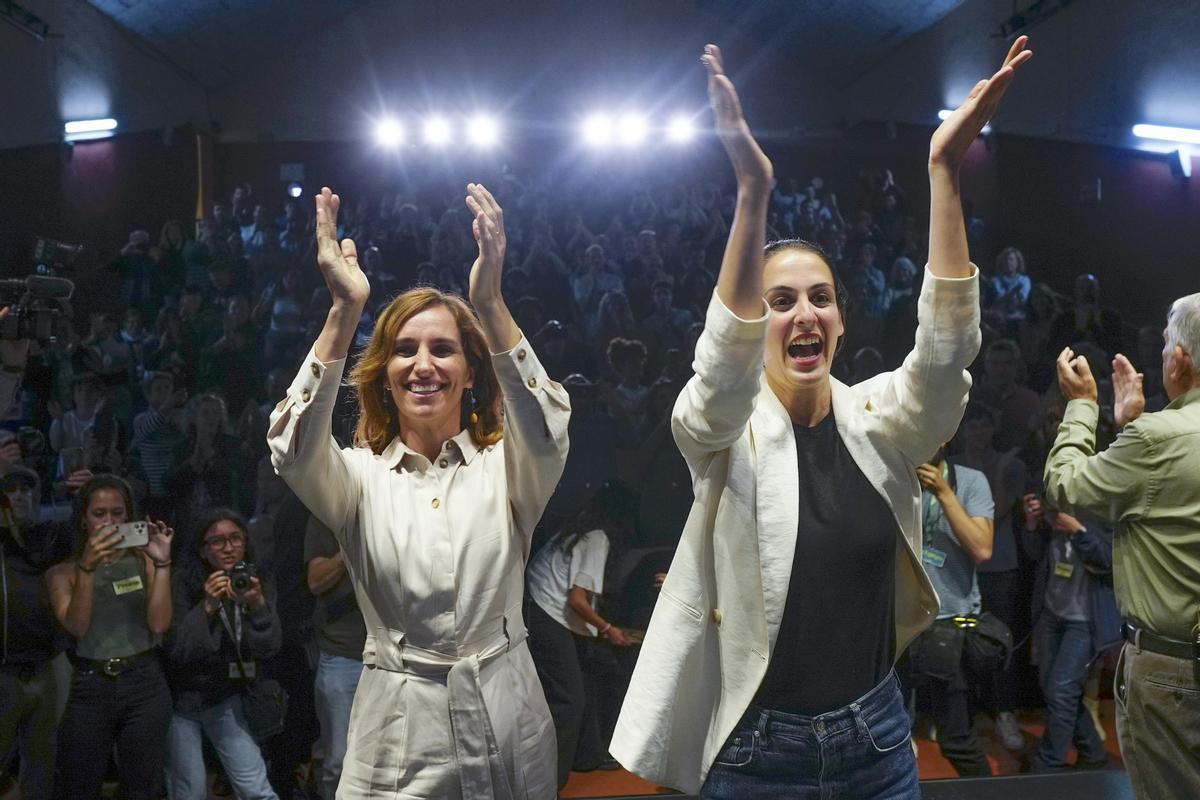 Las candidatas de Más Madrid Mónica García y Rita Maestre en el cierre de campaña en la capital.