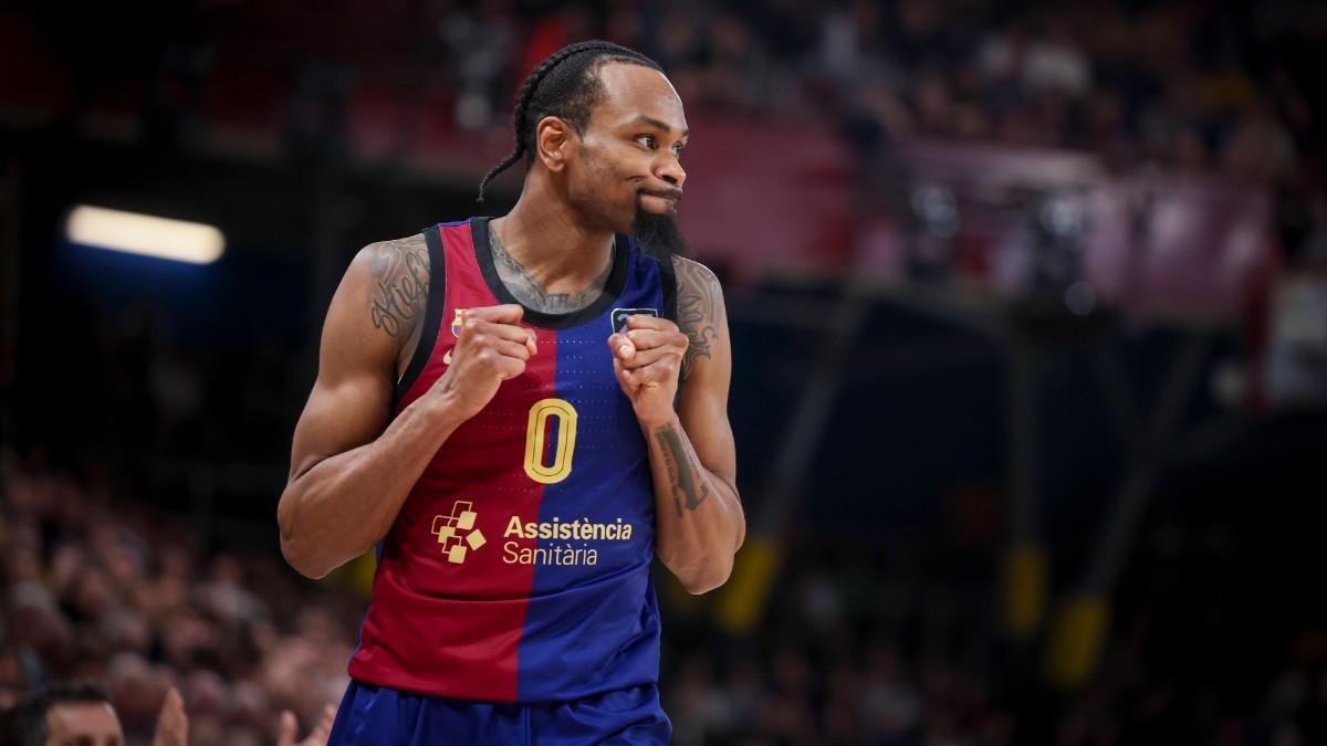 Kevin Pinter, in a match with Barça de Basket