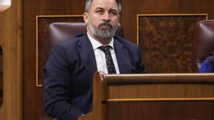 El líder de Vox, Santiago Abascal, asiste al pleno del Congreso de los Diputados.