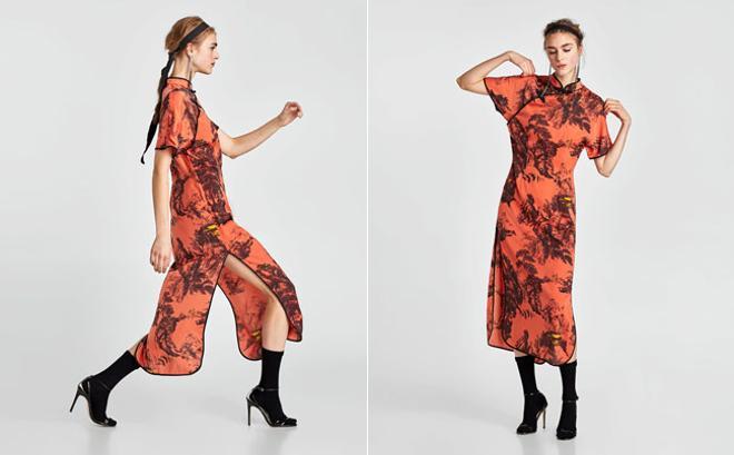 Vestido satén estampado de Zara