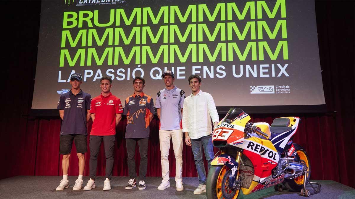 Xavi Artigas, Pol Espargaró, Albert Arenas y los hermanos Márquez, durante la presentación del GP de Catalunya