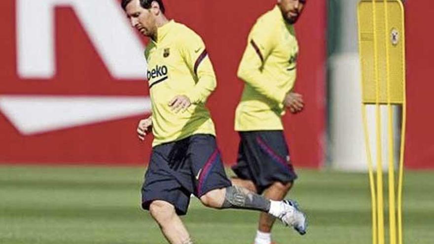 Messi durante el entrenamiento que realizó el martes junto al resto de sus compañeros.