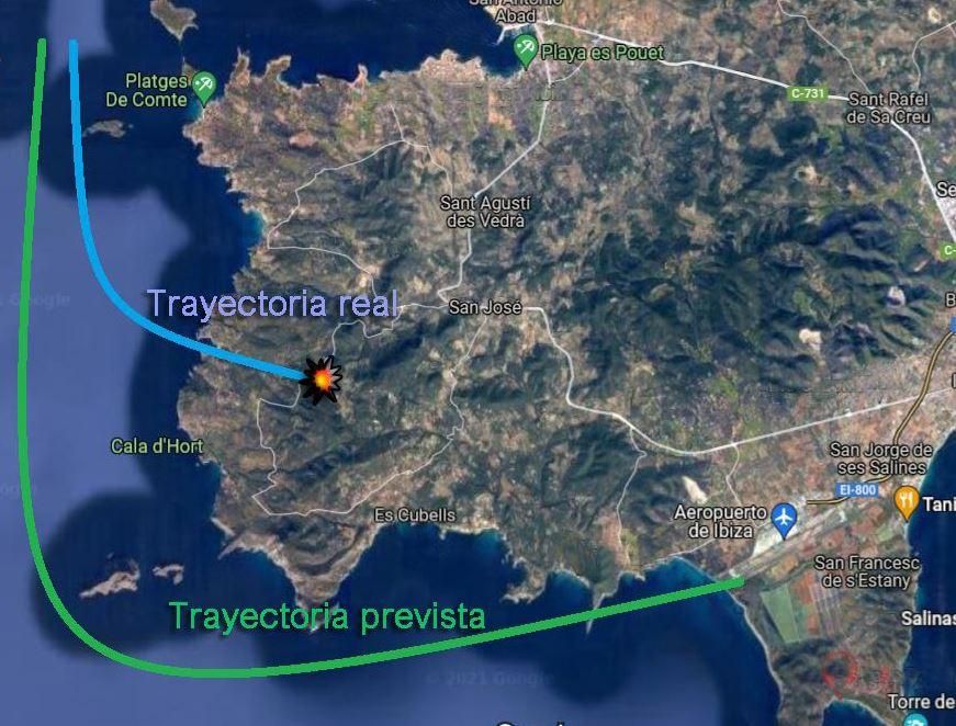 Trayectoria del avión siniestrado en Ibiza