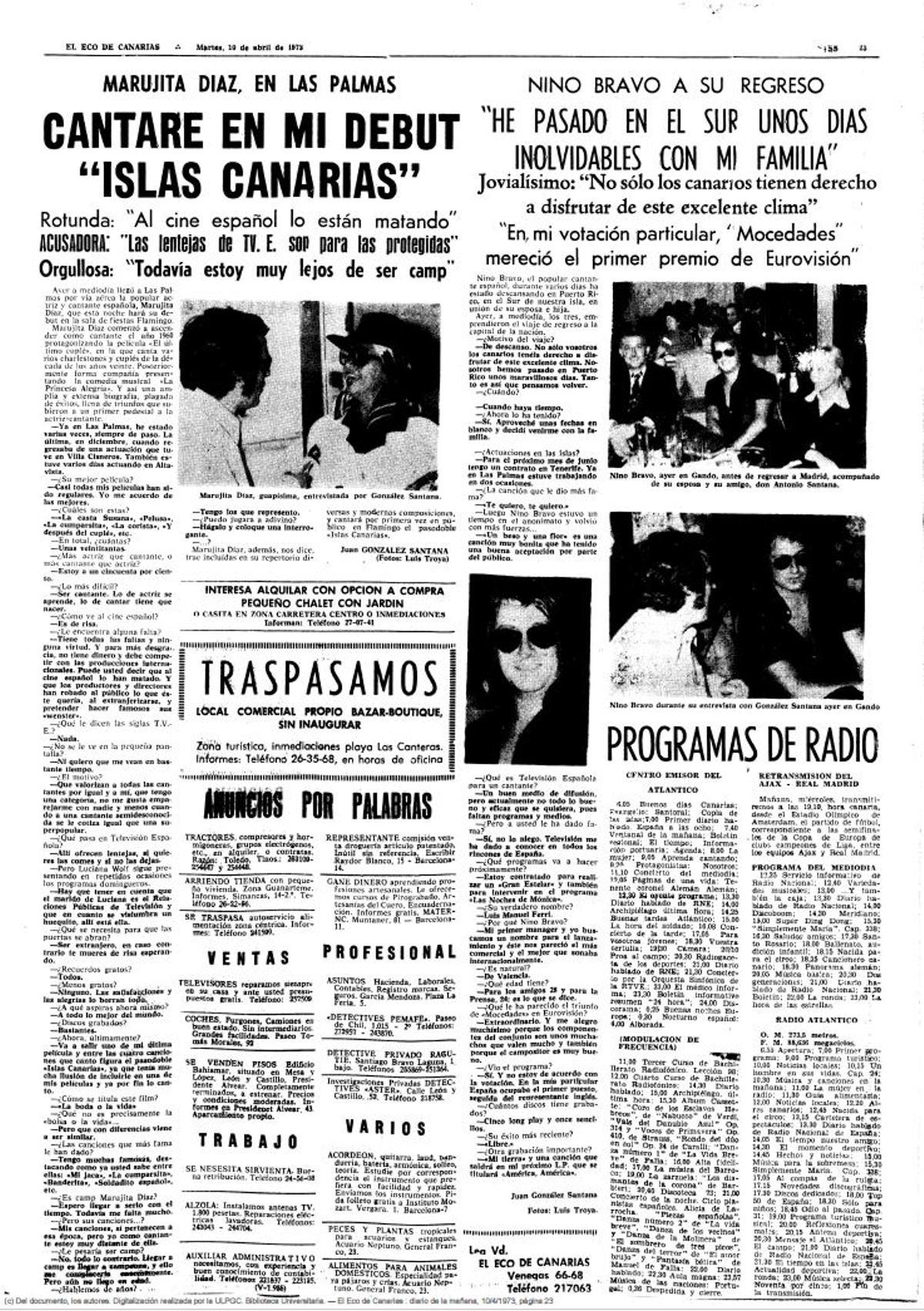 Página con la entrevista a Nino Bravo.