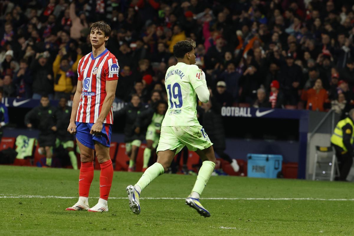 Lamine Yamal celebra el tercer gol del Barcelona ante el Atlético.
