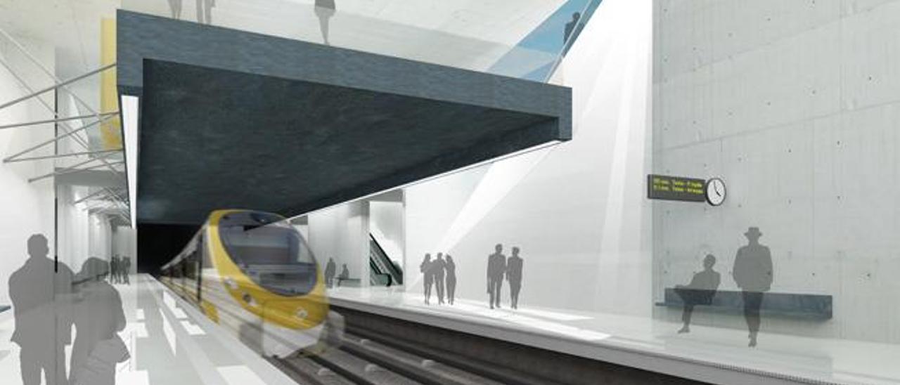 Diseño del interior de la estación de Jinámar propuesto por la UTE IDOM-Sosa y Alonso.