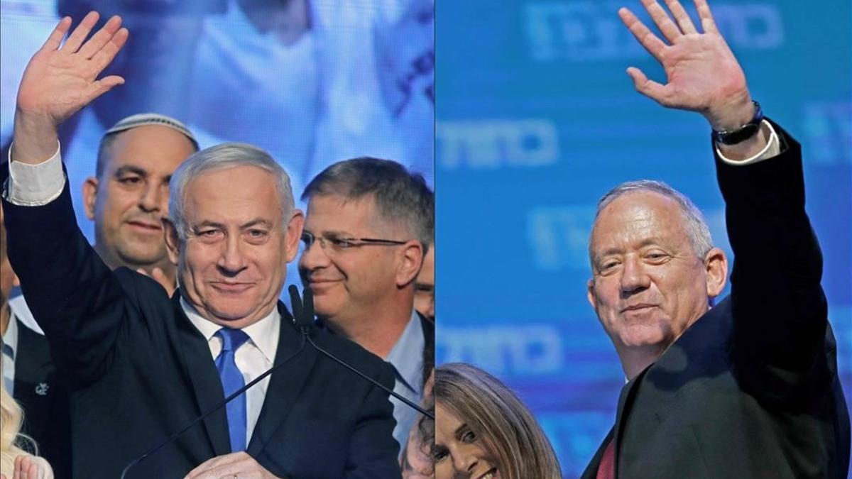 El primer ministro israelí, Binyamin Netanyahu (izquierda), y el líder del partido Azul y Blanco, Benny Gantz.