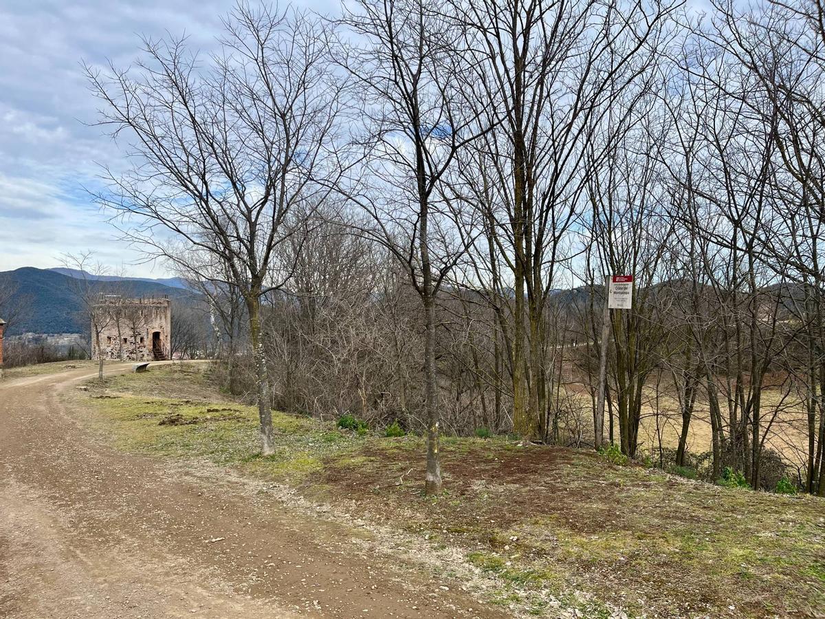 Torre de Sant Francesc, a l’esquerra. Cràter del Volcà Montsacopa, a la dreta