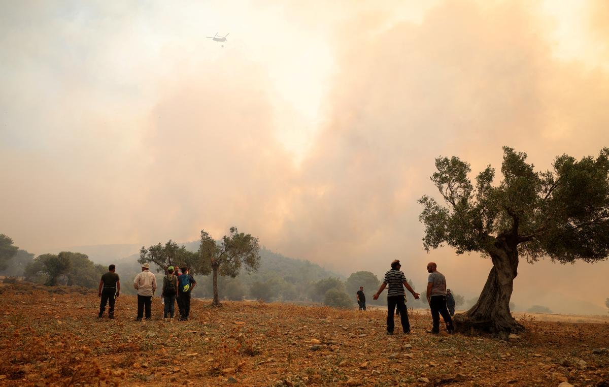 Incendio forestal cerca de Atenas, Grecia.