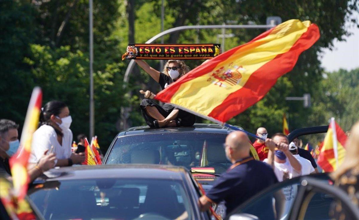 Manifestación de VOX contra el Gobierno en Madrid, el 23 de mayo.