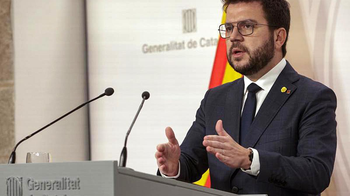 Pere Aragonès, en rueda de prensa del jueves en el Palau de la Generalitat