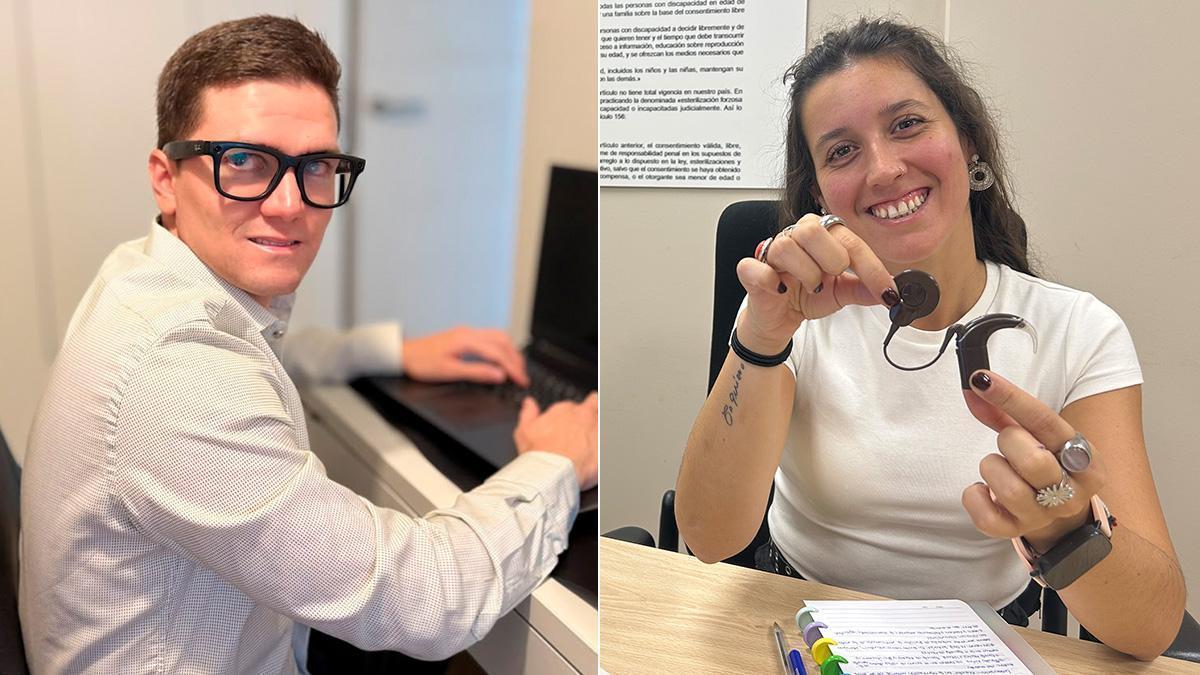 Daniel Álvarez Barros tiene una discapacidad visual desde los 15 años y usa gafas inteligentes para orientarse mejor. Paula Gómez Rullas tiene sordera profunda y es usuaria de implante coclear de última generación.