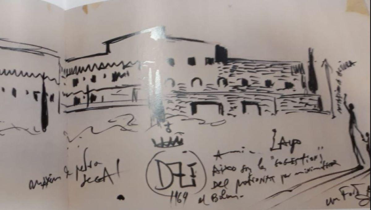 Detall de l'esbós que Dalí va dibuixar de la possible reforma de l'Hotel Portlligat de Cadaqués