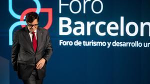 El president de la Generalitat, Salvador Illa, tras su intervención en el I Foro Barcelona, en el World Trade Center, este lunes.