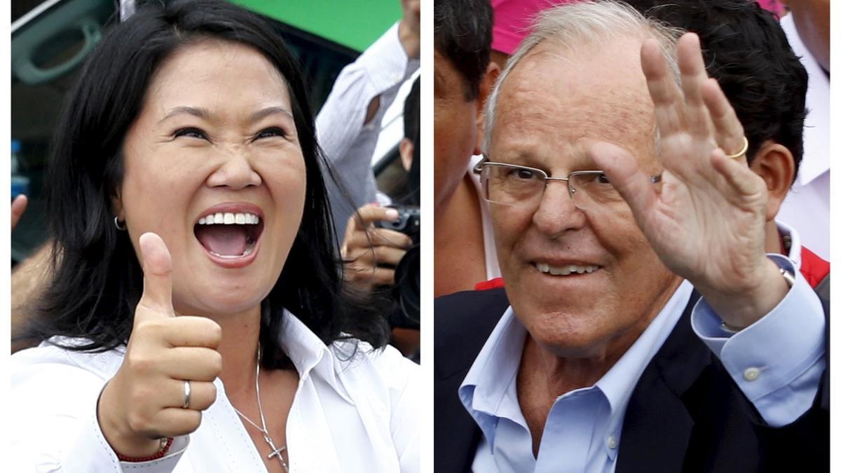 Keiko Fujimori (izquierda) y Pedro Pablo Kuczynski, candidatos a la presidencia de Perú.