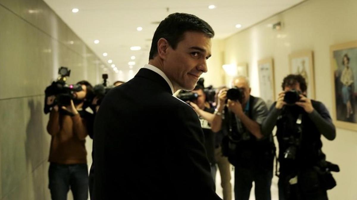 Pedro Sánchez, tras su reunión con el Rey, este viernes en el Congreso.