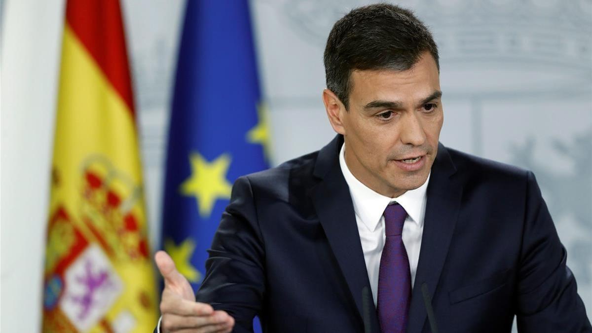 Pedro Sánchez, durante la rueda de prensa que ha ofrecido tras el Consejo de Ministros.