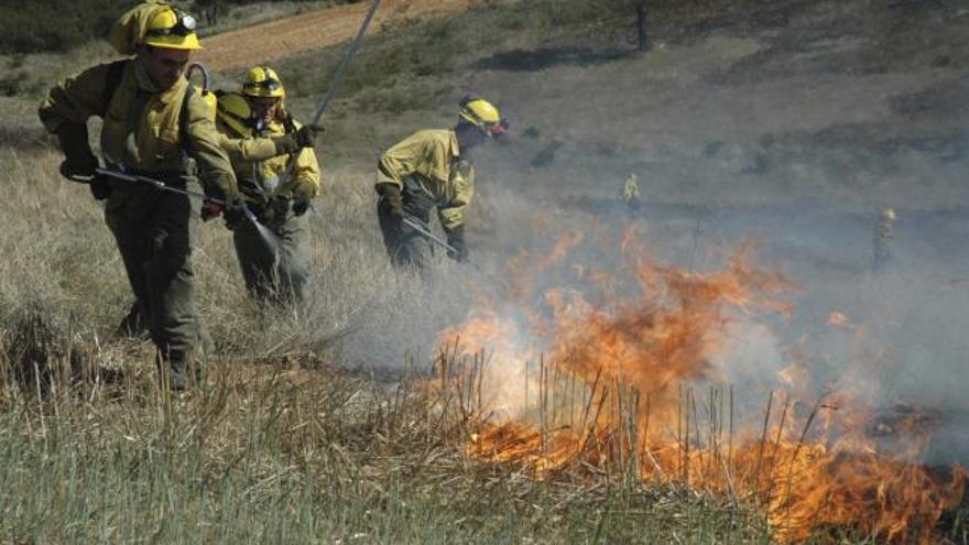 Imagen retrospectiva de una cuadrilla apagando un incendio en Gallegos del Río.