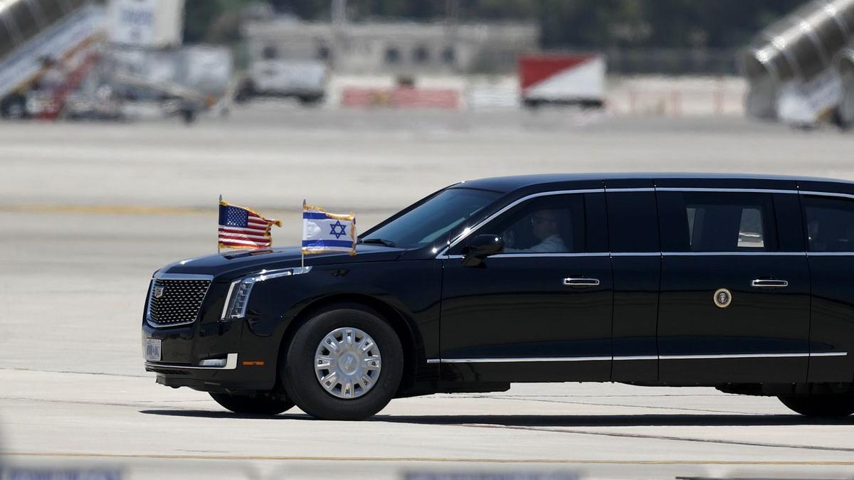 Limusina del presidente Biden a la llegada al aeropuerto de Ben Gurión en Tel Aviv (Israel).