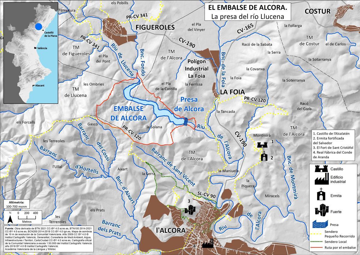 Mapa del embalse de Alcora.