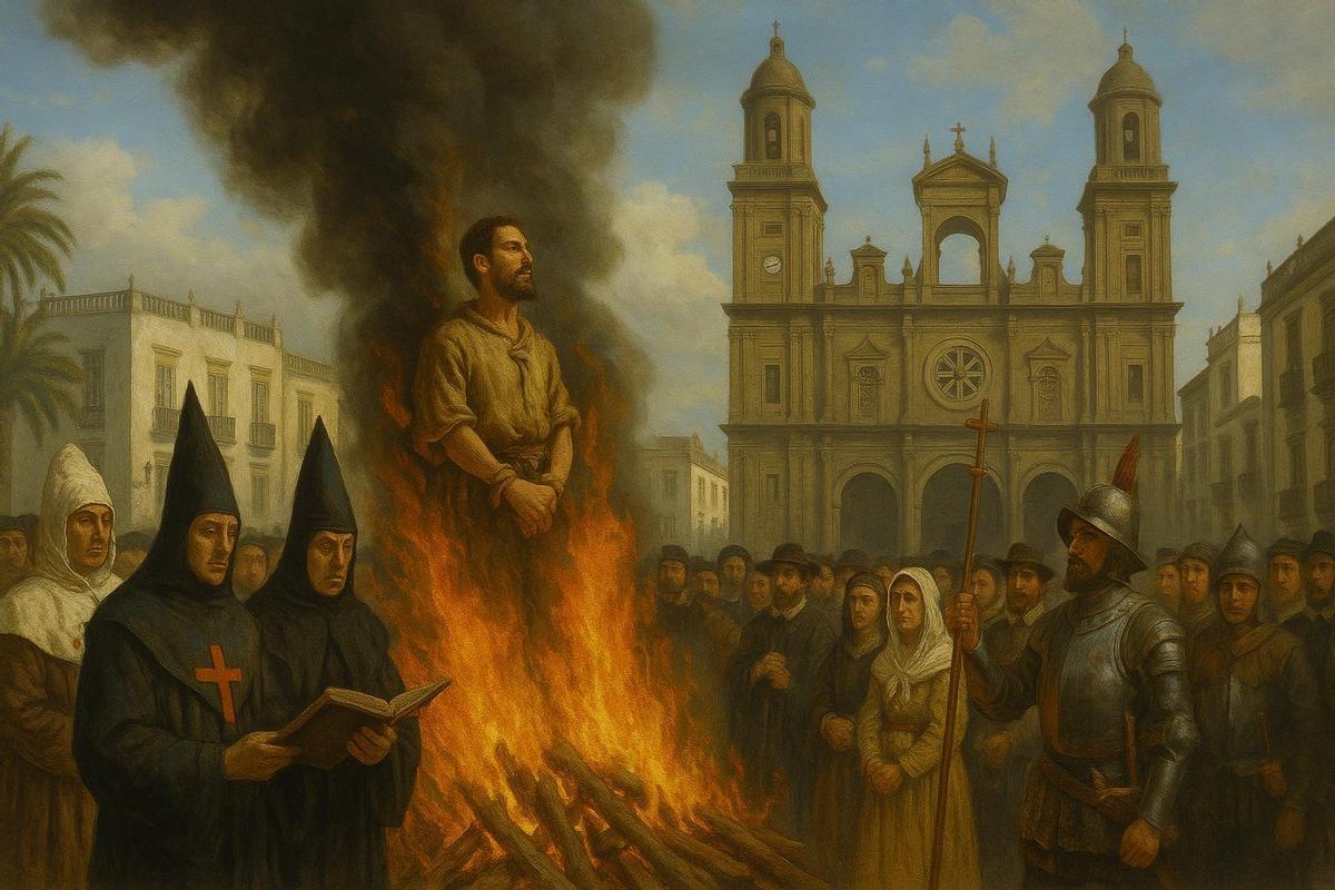 Reconstrucción por IA del quemadero de la plaza Santa Ana