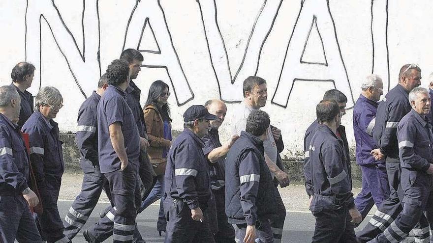 Trabajadores de Navantia Ferrol, durante una protesta.