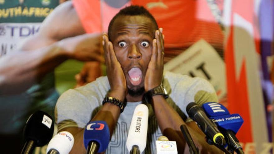 Usain Bolt, en la rueda de prensa de este martes.