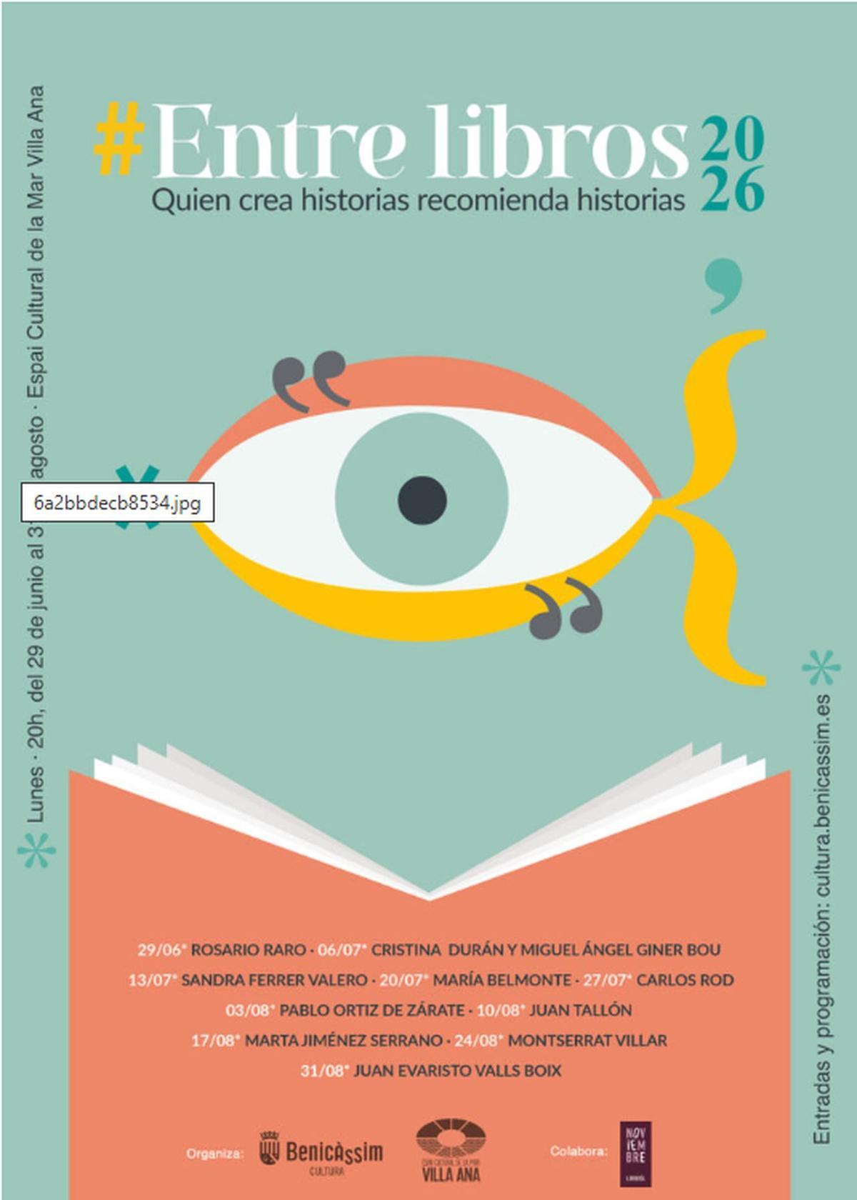 Cartel de la nueva edición del ciclo literario que organiza el Ayuntamiento de Benicàssim en Villa Ana.