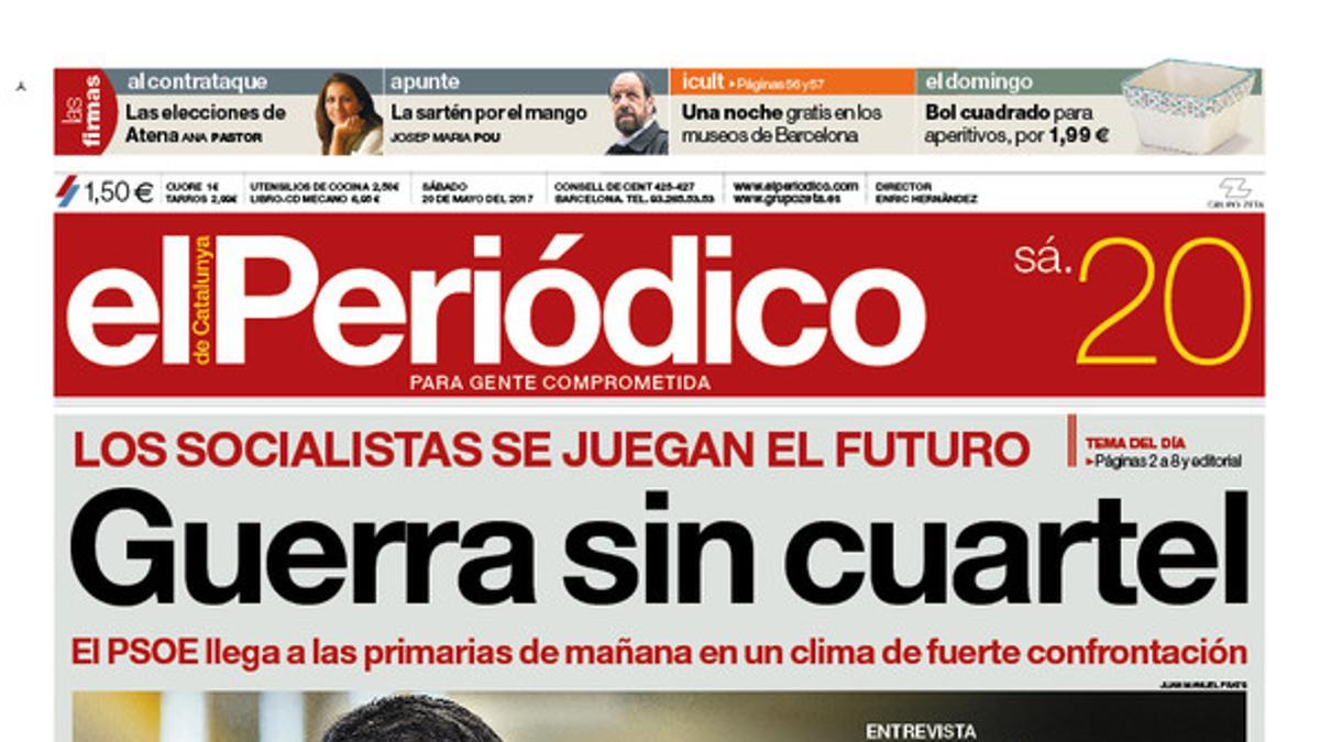 La portada de EL PERIÓDICO del sábado, 20 de mayo del 2017.