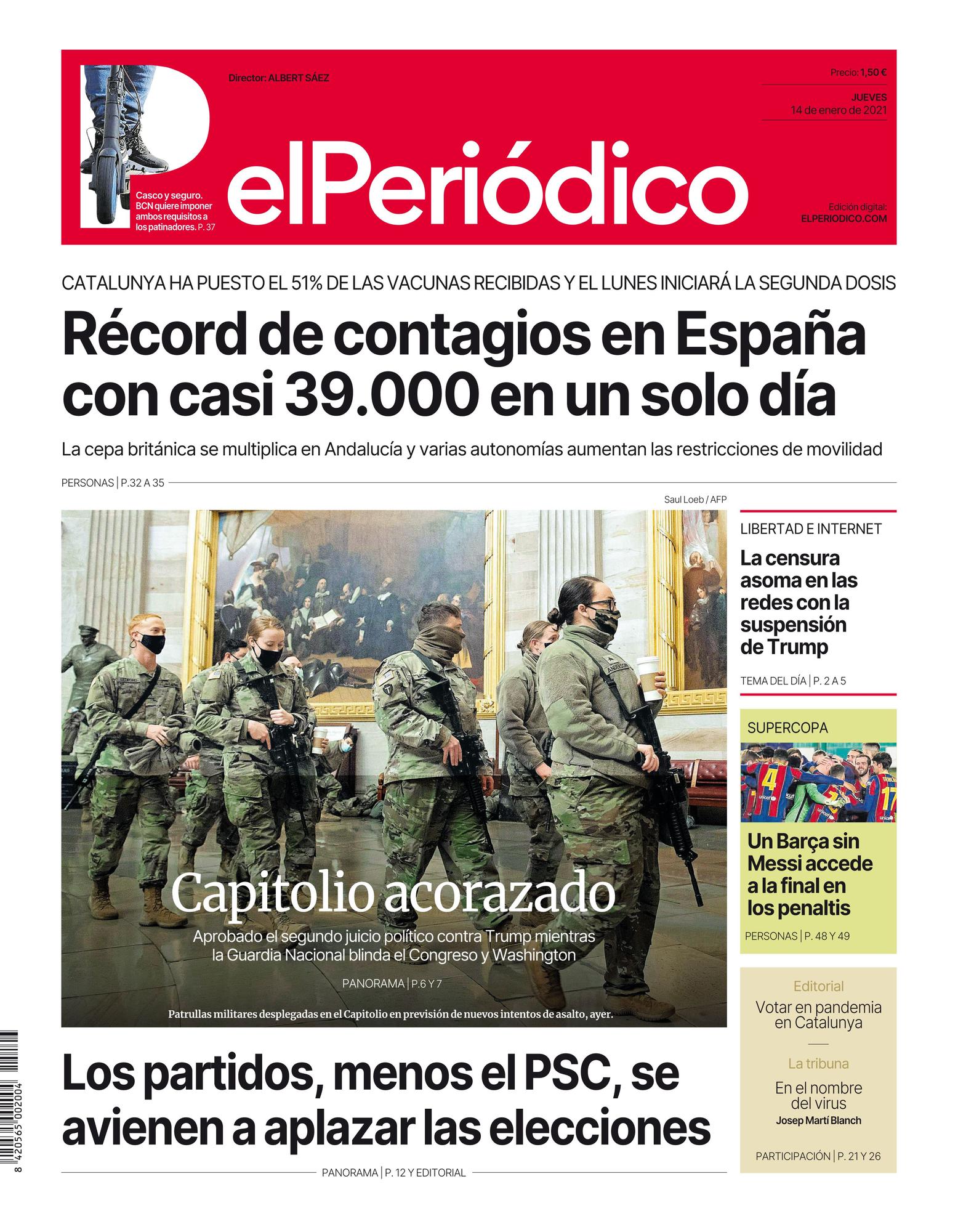 La portada del 14 de enero de 2021