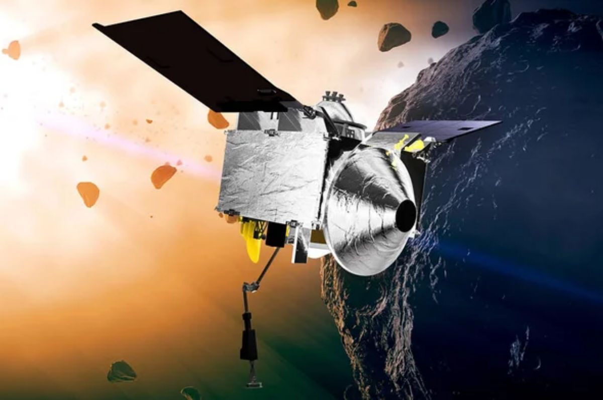 Recreación artística de la nave OSIRIS-REx en el área del asteroide Bennu, un remanente del amanecer del Sistema Solar que puede contener pistas sobre los orígenes de la vida. La misma nave irá tras los secretos del asteroide Apophis.