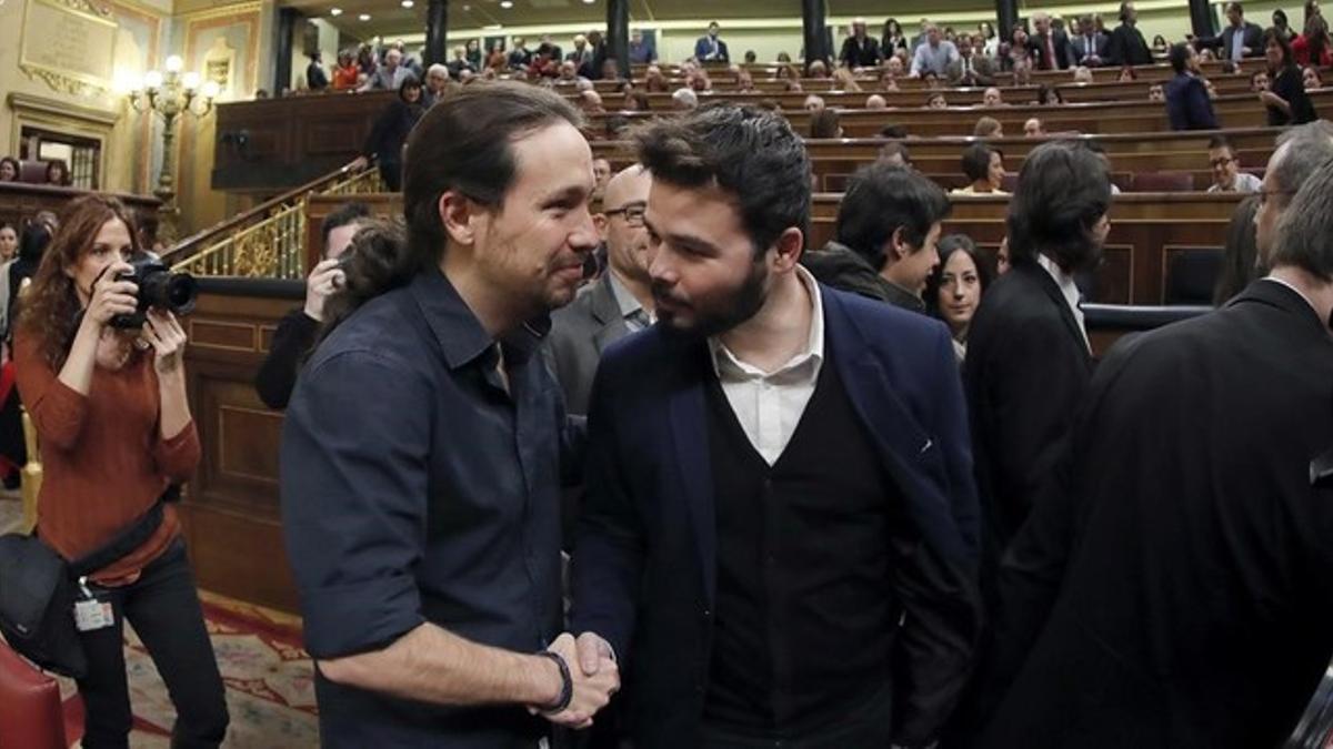 Pablo Iglesias y Gabriel Rufián, en el Congreso