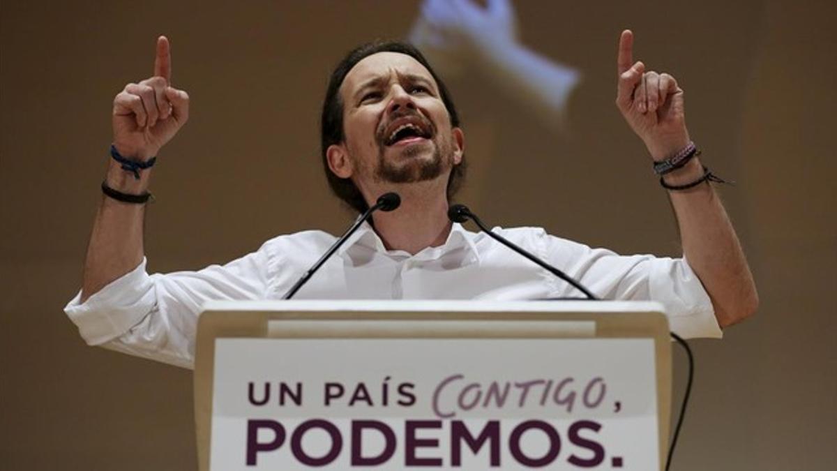 Pablo Iglesias mitinea en el Palacio de Congresos de Cádiz.