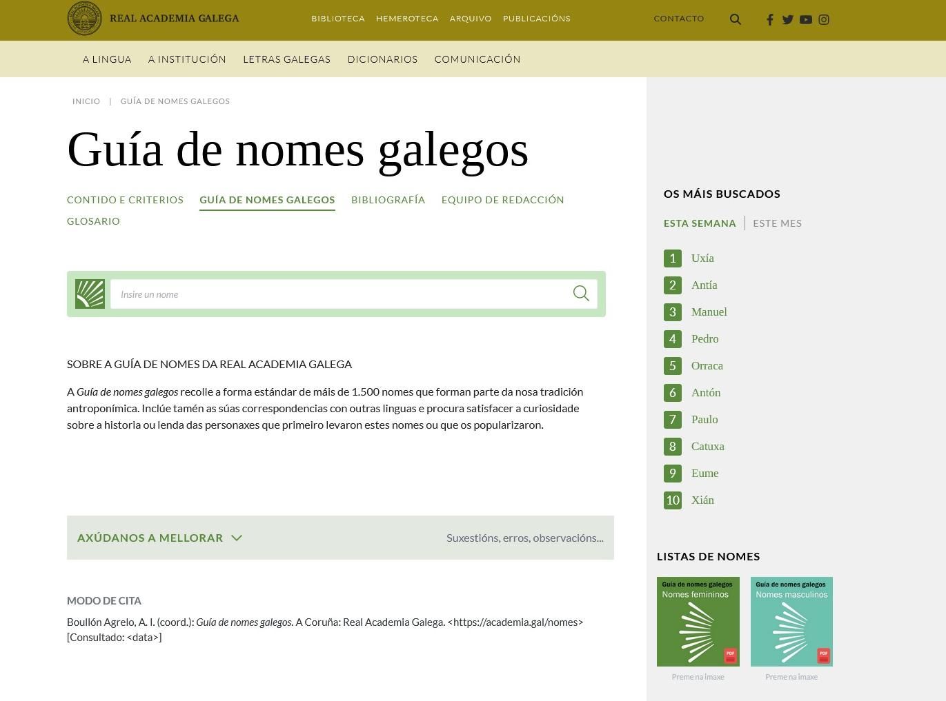 Web da guía dos nomes galegos da Real Academia Galega.