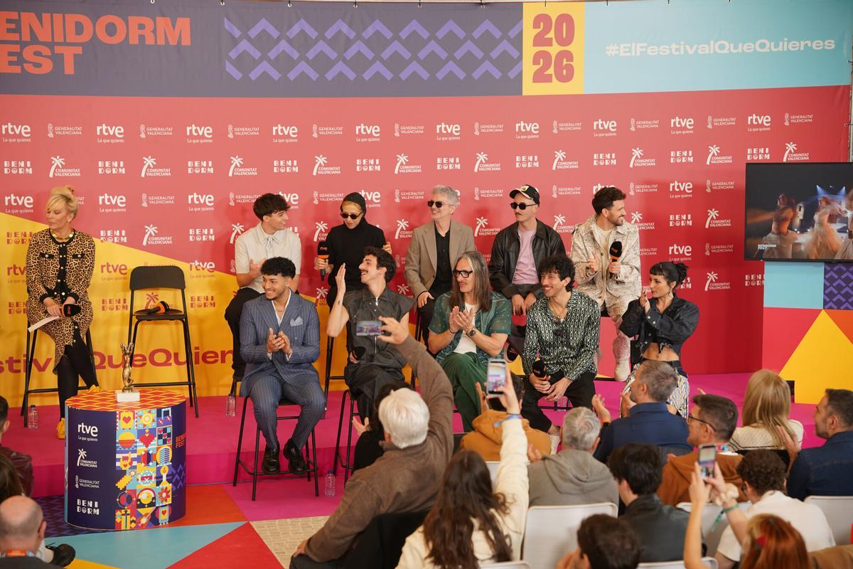 Finalistas del Benidorm Fest 2026 durante una rueda de prensa
