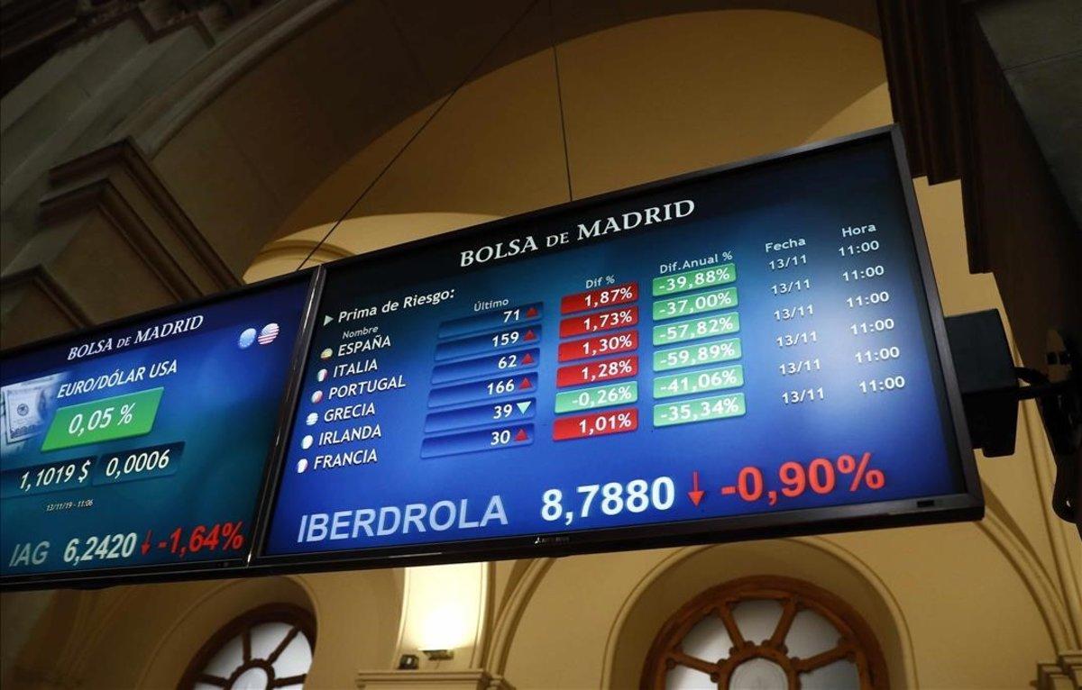 Panel de cotizaciones de la Bolsa de Madrid.